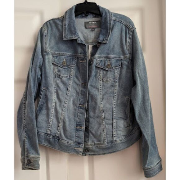 NWT Torrid Premium Knit Denim Medium Wash Collared Jean Jacket Size 1X 14-16 - Picture 5 of 9